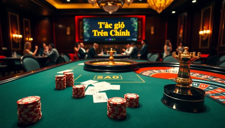 Tác giả Trần Chinh providing insights at an elegant casino table with poker chips and playing cards.