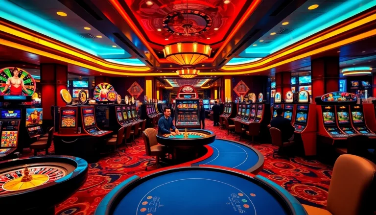 Exciting gaming atmosphere at link luckywin with vibrant casinos and joyful players.