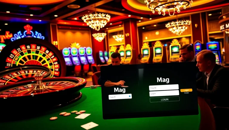 Experience the thrill of gambling with Mag Login at a vibrant casino table showdown.