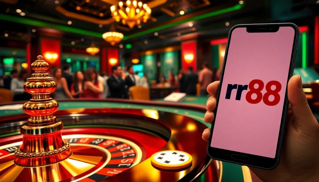 Experience the thrill of rr88 with exciting casino tables and glowing gaming elements.