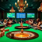 Exciting casino atmosphere at MB66.COM with players enjoying games like poker and roulette.