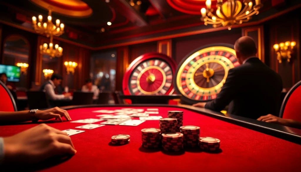 Experience the intense action at LC88.COM with vibrant casino tables and players enjoying their games.