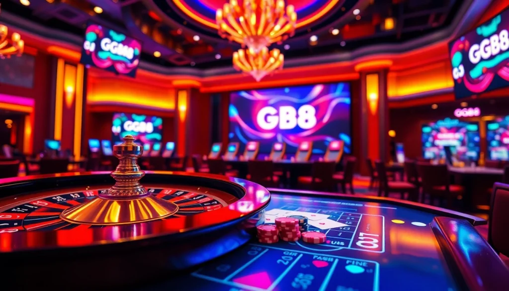 Experience the thrill of GG88 with a vibrant online casino interface showcasing roulette and poker excitement.