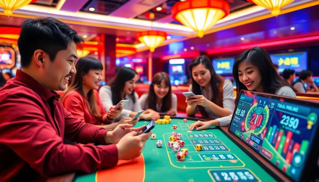 Exciting players engaging in Tài Xỉu Online, showcasing vibrant digital casino action.