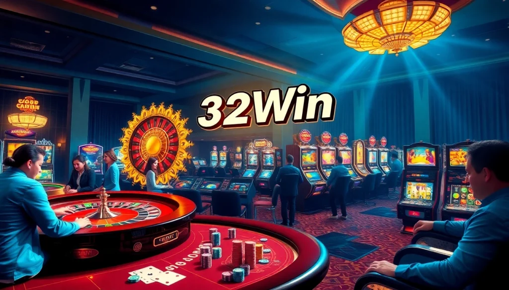 Experience the thrill of casino gaming with 32Win in a vibrant and luxurious setting.