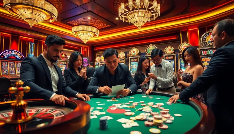 Engage with the thrilling casino experience of dh888, featuring vibrant poker chips and an elegant roulette wheel.