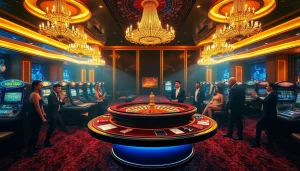 A vibrant casino scene showcasing roulette excitement, representing 98win3h.blog for avid gamblers.