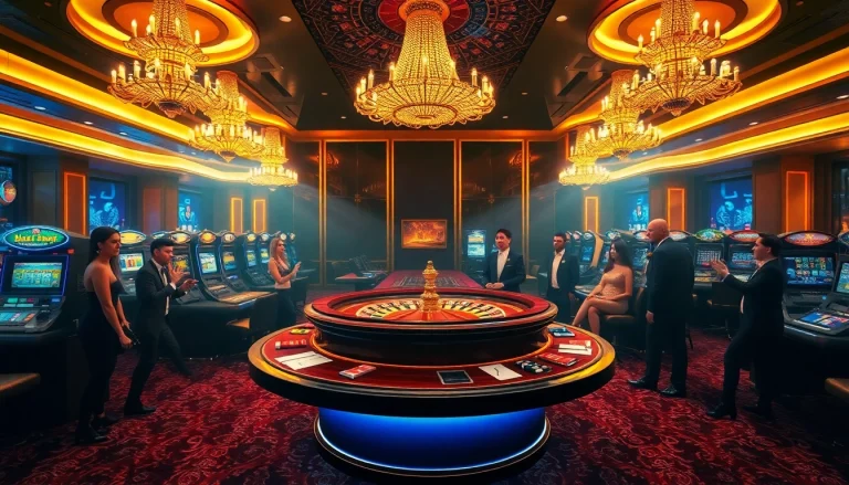 A vibrant casino scene showcasing roulette excitement, representing 98win3h.blog for avid gamblers.