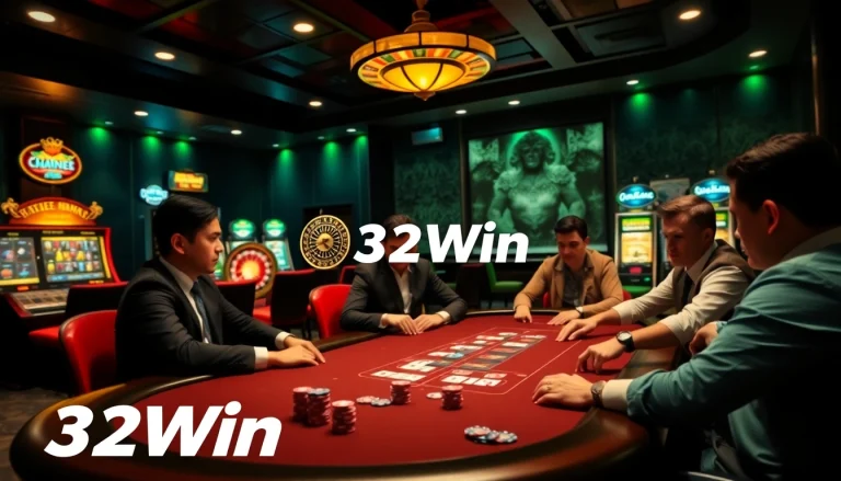 Experience the thrill of high-stakes poker at 32Win's luxurious casino setting.