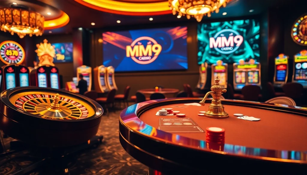 Experience thrilling gameplay at MM99 casino with vibrant slot machines and poker tables.