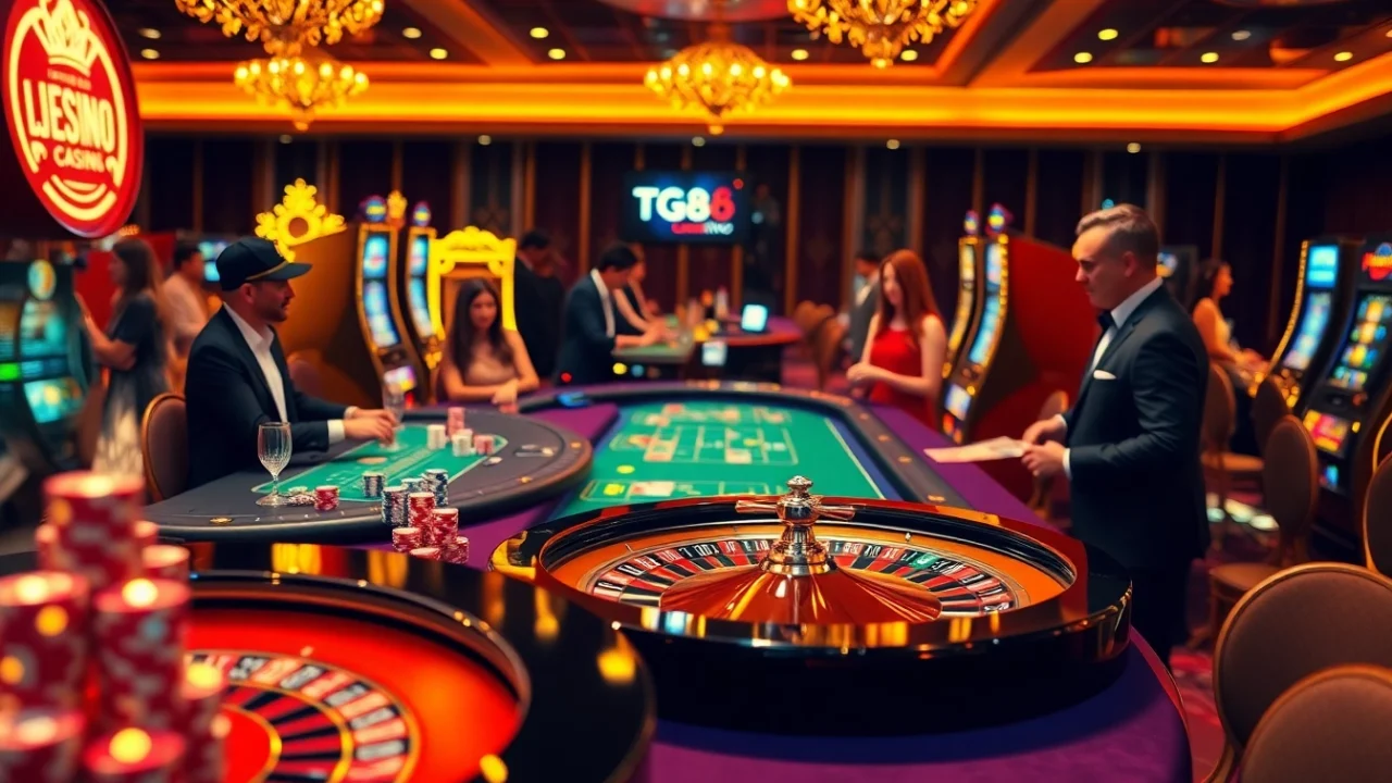 Experience the excitement of casino gaming at TG88 with vibrant tables and engaging players.