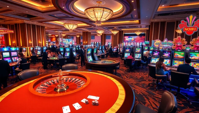 Experience excitement at NOHU casino with dynamic tables, engaging players, and vibrant slot machines.