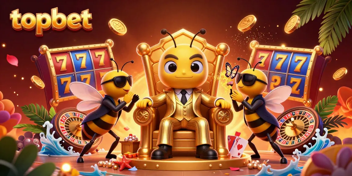 Experience topbet's vibrant casino scene with a bumblebee mob boss leading a dynamic game of slots and roulette.