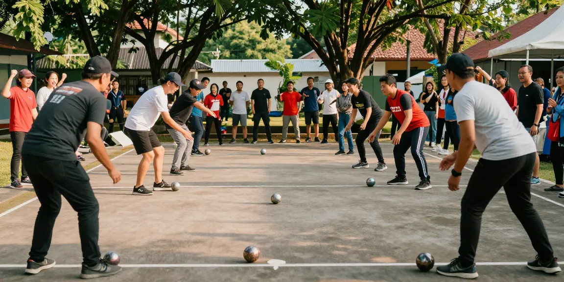 Exciting petanque match showcasing community spirit at fopikotabitung.org with diverse players and cheering spectators.