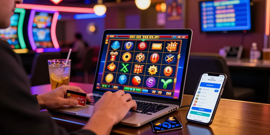 Online casino gaming scene featuring a player using their credit card at https://fimltd.co.uk with vibrant visuals and a thrilling atmosphere.