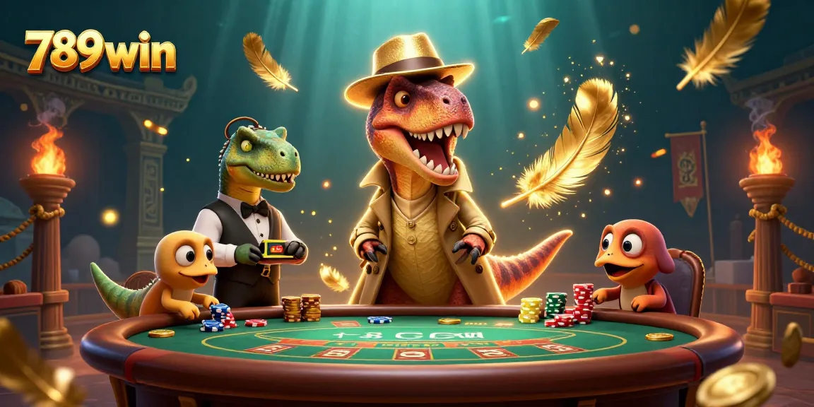 Engage in thrilling blackjack action at 789win with a cartoon velociraptor, stegosaurus, and pickpocket.